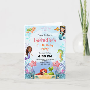Mermaid Under Sea 5th Birthday Party Folded Card