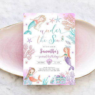 Mermaid Under The Sea 1st Birthday Invitation