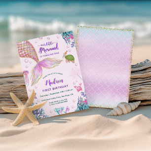 Mermaid Under The Sea 1st Birthday Party Invitation