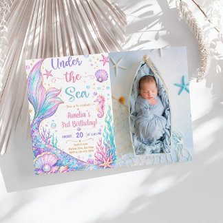 Mermaid Under the Sea 3rd Birthday Girl Invitation