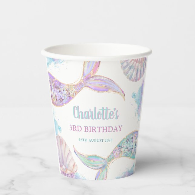 Mermaid Under the Sea 3rd Birthday Paper Cups (Front)