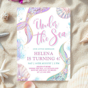 Mermaid Under the Sea 4th Birthday Girl Invitation