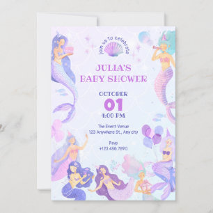 Mermaid under the sea baby shower invitation