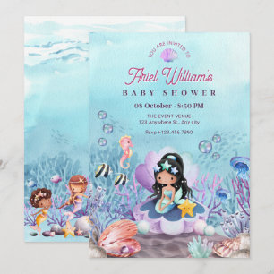 Mermaid under the sea baby shower invitation