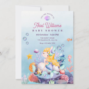Mermaid under the sea baby shower invitation