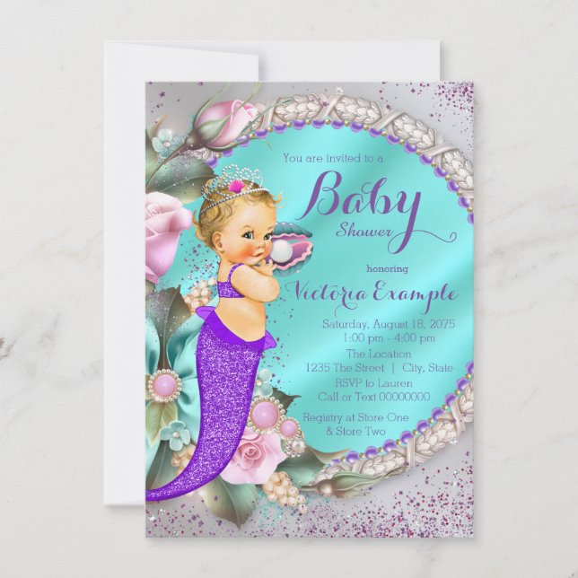 Mermaid Under The Sea Baby Shower Invitation (Front)