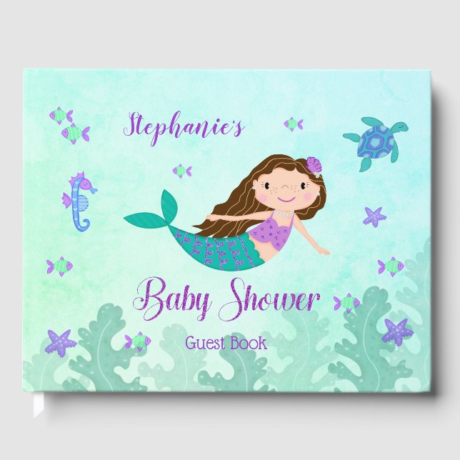 Mermaid Under The Sea Baby Shower Personalized Guest Book (Front)