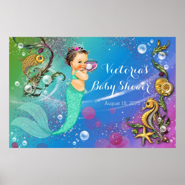 Mermaid Under The Sea Baby Shower Poster (Front)