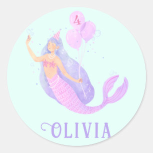 Mermaid Under the Sea Birthday Girl Age Blue Party Classic Round Sticker