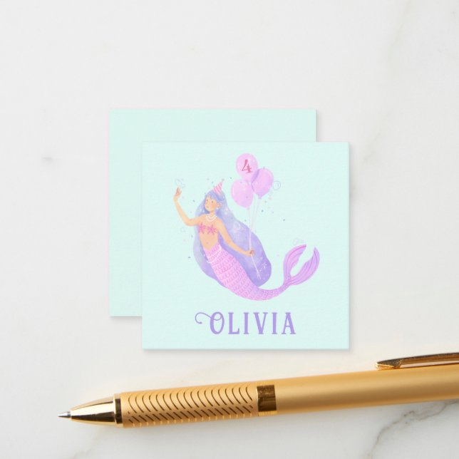Mermaid Under the Sea Birthday Girl Age Blue Party Enclosure Card (Front/Back In Situ)