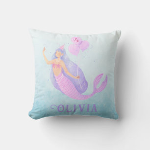 Mermaid Under the Sea Birthday Girl Age Blue Throw Pillow
