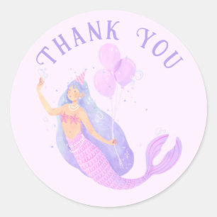 Mermaid Under the Sea Birthday Girl Age Favour Classic Round Sticker