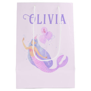 Mermaid Under the Sea Birthday Girl Age Pink Medium Gift Bag