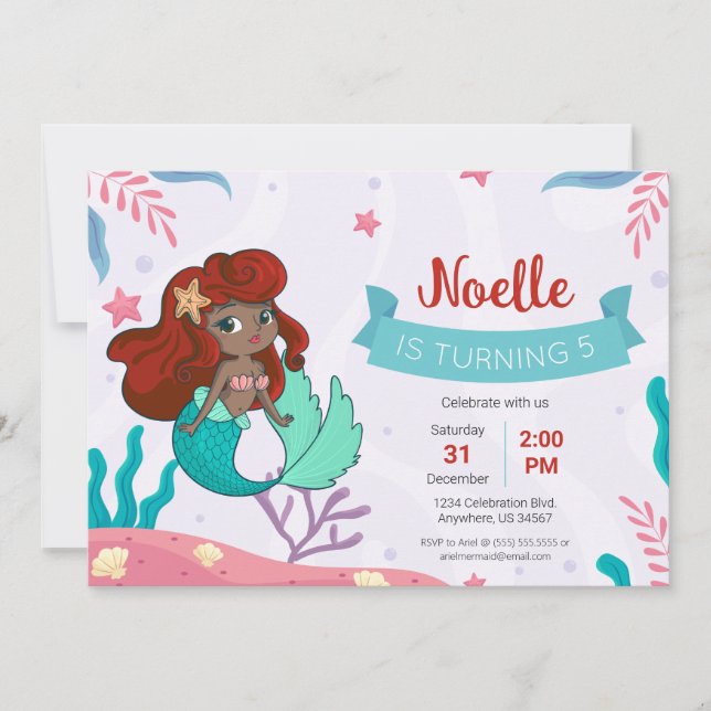 Mermaid Under the Sea Birthday Invitation (Front)