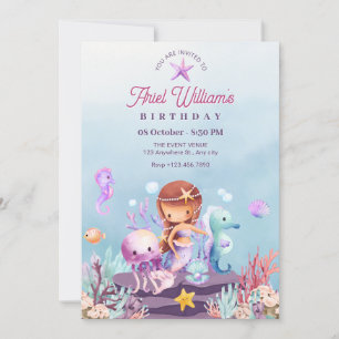 Mermaid under the sea birthday invitation