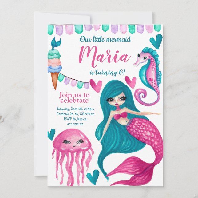 Mermaid Under the sea Birthday Invitation  (Front)