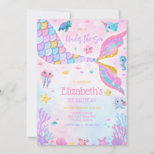 Mermaid Under the Sea Birthday Invitation