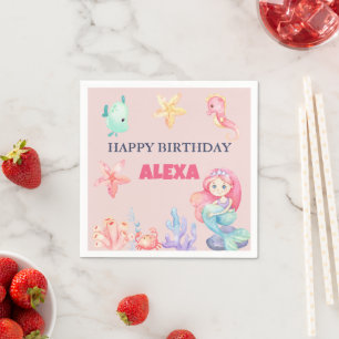 Mermaid Under the Sea Birthday Napkin