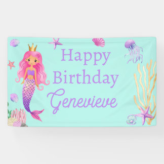 Mermaid Under The Sea Birthday Party Banner