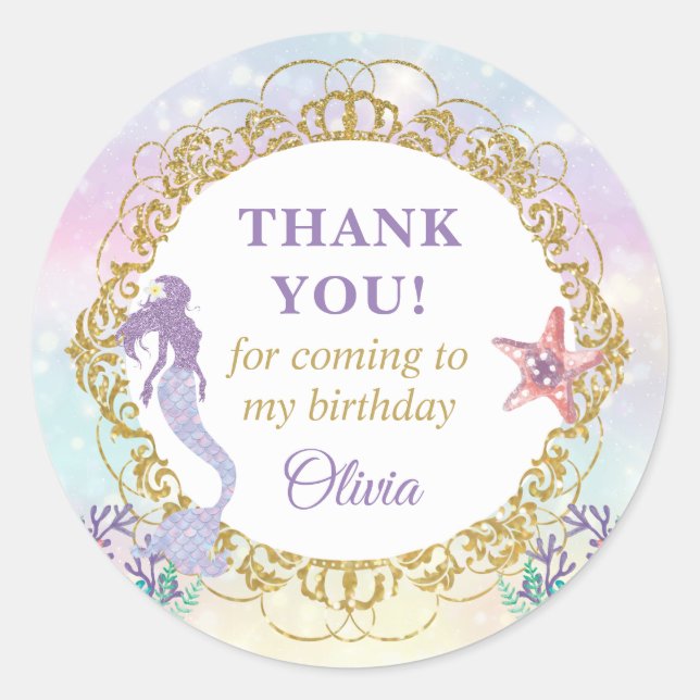 Mermaid Under The Sea Birthday Party Favour Classic Round Sticker (Front)