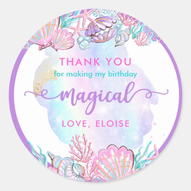 Mermaid Under The Sea Birthday Party Favour Classic Round Sticker (Front)