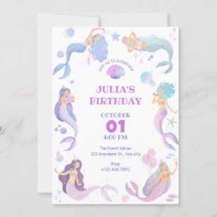 Mermaid under the sea birthday party invitation