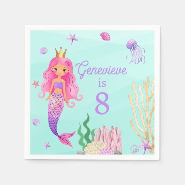 Mermaid Under the Sea Birthday Party Napkin (Front)