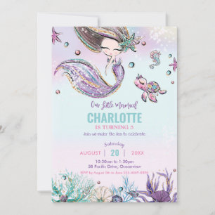 Mermaid Under the Sea Birthday Party Ocean Sea Invitation
