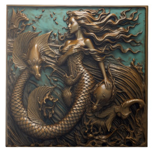Mermaid Under The Sea Bronze 3D Effect Marine Tile