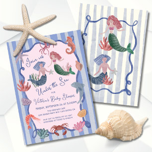 Mermaid under the sea coastal hand drawn invitation