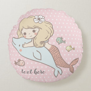 mermaid , under the sea, cute girl, adorbale, round pillow