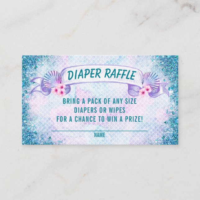 Mermaid Under the Sea Diaper Raffle Tickets Enclosure Card (Front)