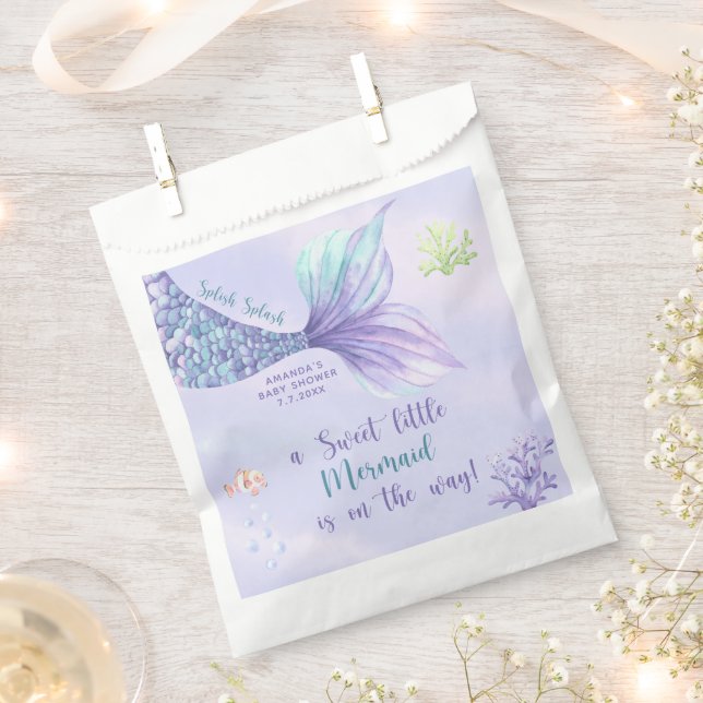 Mermaid Under The Sea Girl Baby Shower Favour Bag (Clipped)
