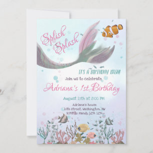 Mermaid Under The Sea Girl Birthday Invitation