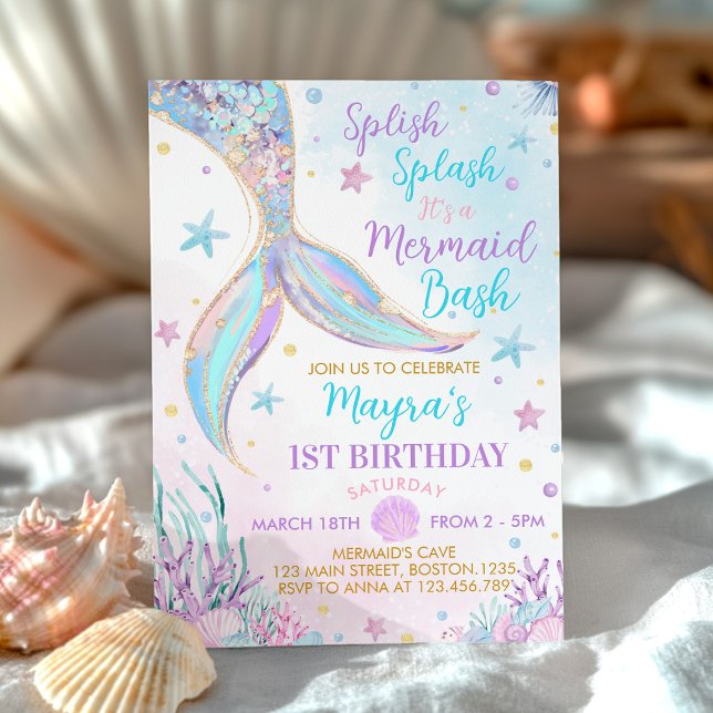 Mermaid Under the Sea Girl Birthday Invitation (Creator Uploaded)