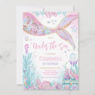 Mermaid Under the Sea Girl Birthday Party Invitation