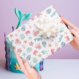 Mermaid Under the Sea Girls Birthday Wrapping Paper Sheet
