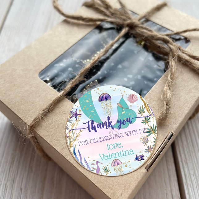 Mermaid Under the Sea Glitter Thank You Favour Classic Round Sticker (Creator Uploaded)