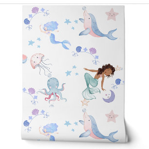 Mermaid under the sea kid's room wallpaper
