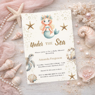 Mermaid Under the sea ocean animals Baby Shower Invitation