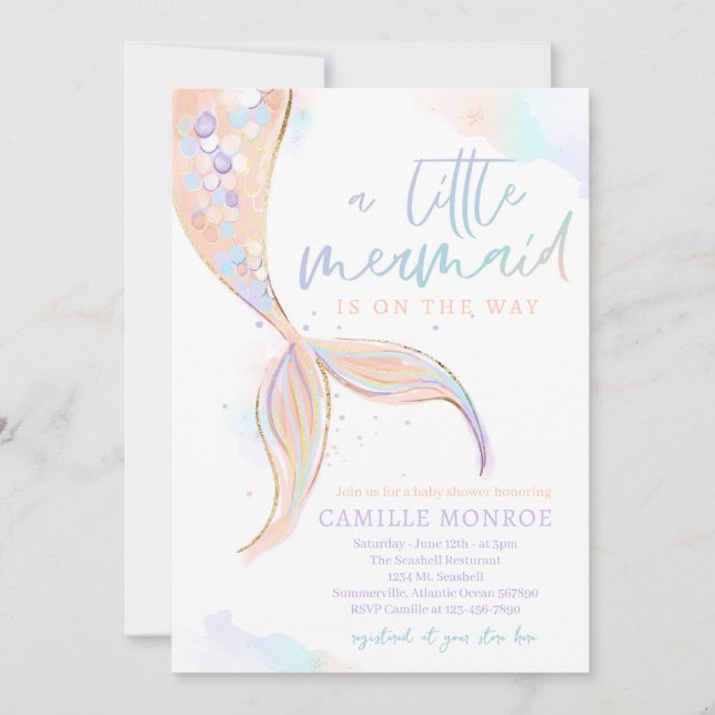 Mermaid Under The Sea Ocean Girl Baby Shower Invitation (Front)