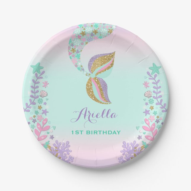 Mermaid Under The Sea Paper Plate 7" Paper Plates (Front)