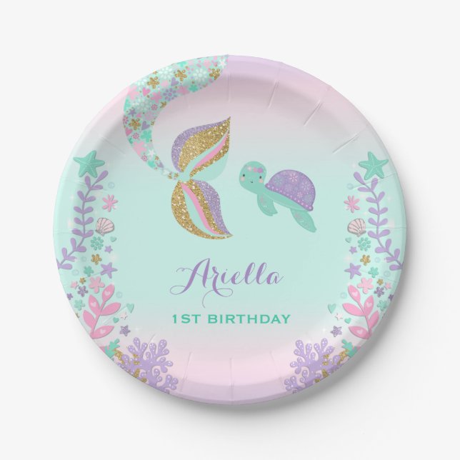 Mermaid Under The Sea Paper Plate 7" Paper Plates (Front)