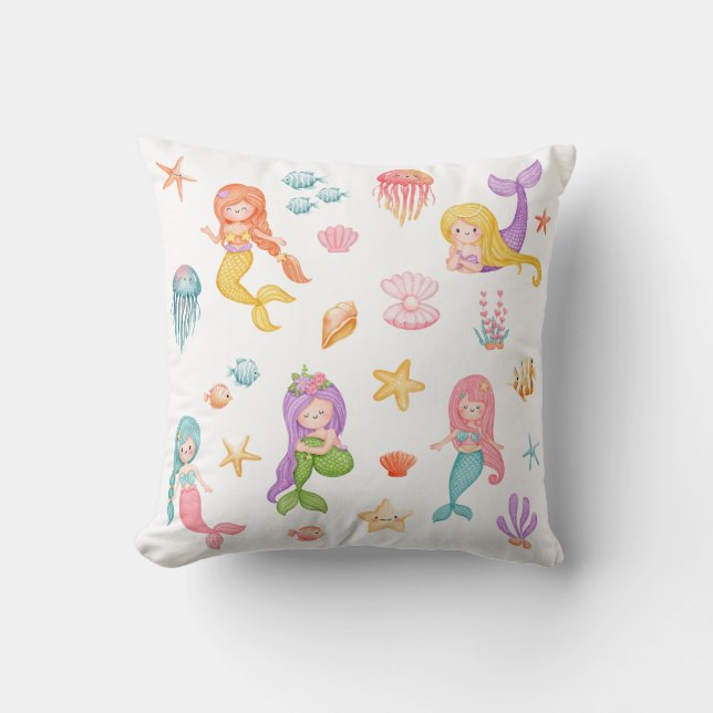 Mermaid Under The Sea Pattern Throw Pillow (Front)