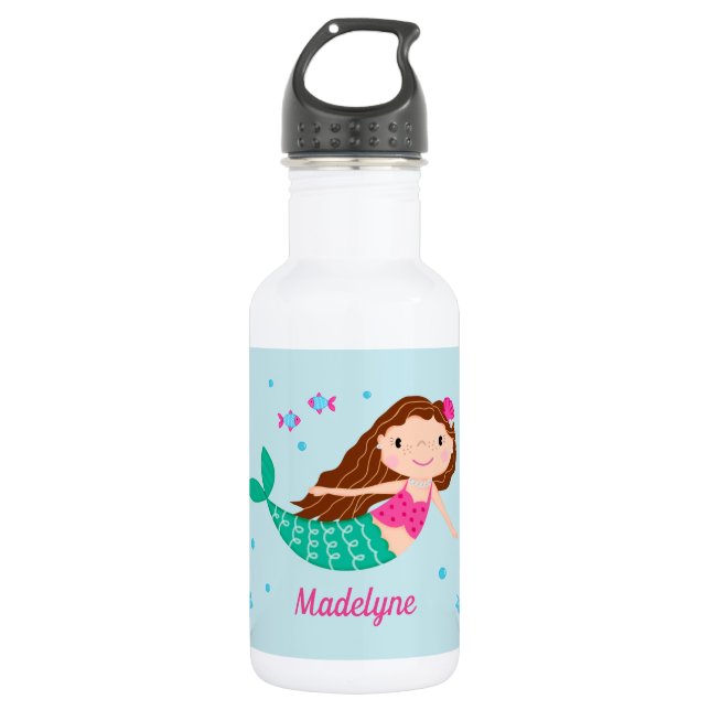 Mermaid Under The Sea Personalized Blue 532 Ml Water Bottle (Front)