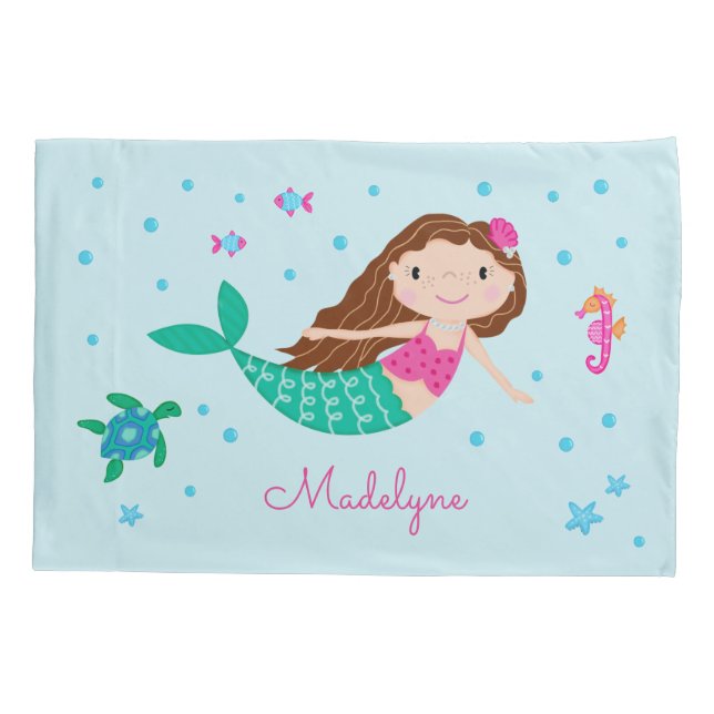 Mermaid Under The Sea Personalized Blue Pillowcase (Back)