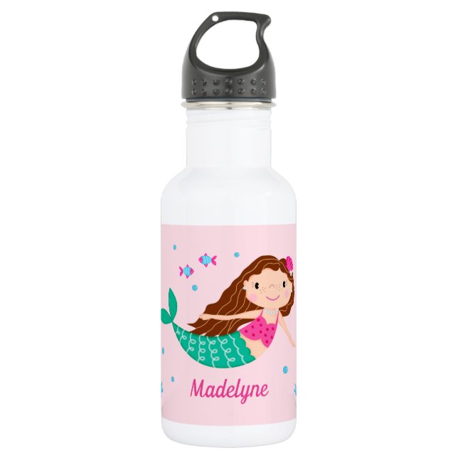 Mermaid Under The Sea Personalized Pink 532 Ml Water Bottle (Front)