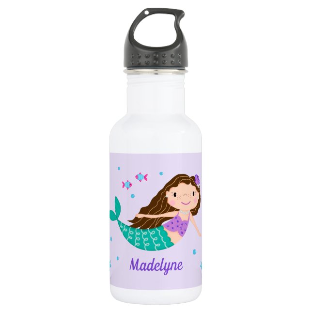 Mermaid Under The Sea Personalized Purple 532 Ml Water Bottle (Front)
