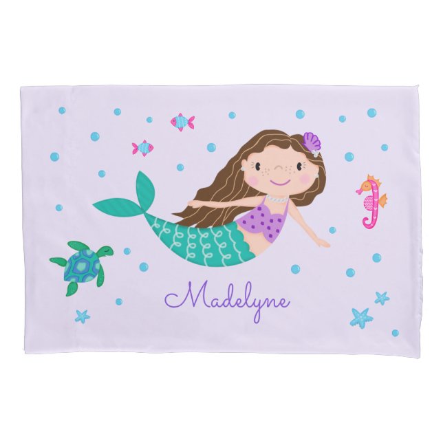 Mermaid Under The Sea Personalized Purple Pillowcase (Front)