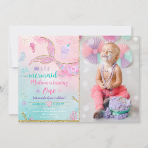 Mermaid Under The Sea Pink Gold Birthday Invitation